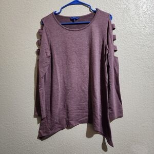 Apt. 9 Lattice Cutout Long Sleeve Purple Womens Top With Sharbite Hem Size M